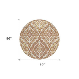 Homeroots 3' Beige Taupe Floral Washable Area Rug - Stylish Indoor Outdoor Design For Versatile Spaces 8' Round Polyester 585582
