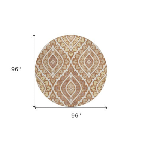 Homeroots 3' Beige Taupe Floral Washable Area Rug - Stylish Indoor Outdoor Design For Versatile Spaces 8' Round Polyester 585582