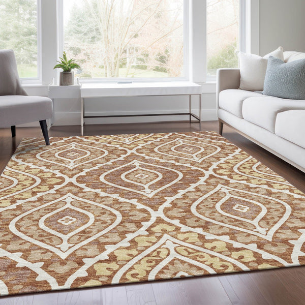 Homeroots 3' Beige Taupe Floral Washable Area Rug - Stylish Indoor Outdoor Design For Versatile Spaces 8' X 10' Polyester 585583