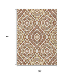 Homeroots 3' Beige Taupe Floral Washable Area Rug - Stylish Indoor Outdoor Design For Versatile Spaces 10' X 14' Polyester 585585