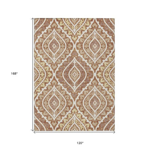 Homeroots 3' Beige Taupe Floral Washable Area Rug - Stylish Indoor Outdoor Design For Versatile Spaces 10' X 14' Polyester 585585