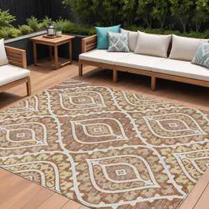 Homeroots 3' Beige Taupe Floral Washable Area Rug - Stylish Indoor Outdoor Design For Versatile Spaces 10' X 14' Polyester 585585
