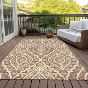 Homeroots 3' Beige Taupe Floral Washable Area Rug - Stylish Indoor Outdoor Design For Versatile Spaces 10' X 14' Polyester 585585