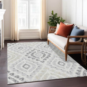 Homeroots 3' Beige Taupe Floral Washable Area Rug - Stylish Indoor Outdoor Design For Versatile Spaces 3' X 5' Polyester 585586