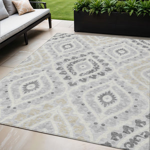 Homeroots 3' Beige Taupe Floral Washable Area Rug - Stylish Indoor Outdoor Design For Versatile Spaces 5' X 8' Polyester 585587