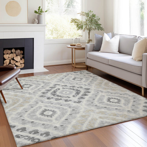 Homeroots 3' Beige Taupe Floral Washable Area Rug - Stylish Indoor Outdoor Design For Versatile Spaces 5' X 8' Polyester 585587