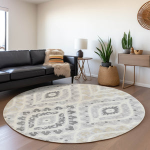 Homeroots 3' Beige Taupe Floral Washable Area Rug - Stylish Indoor Outdoor Design For Versatile Spaces 8' Round Polyester 585588