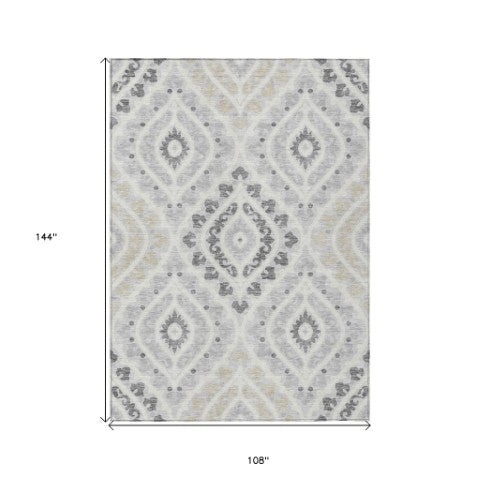 Homeroots 3' Beige Taupe Floral Washable Area Rug - Stylish Indoor Outdoor Design For Versatile Spaces 9' X 12' Polyester 585590