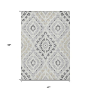 Homeroots 3' Beige Taupe Floral Washable Area Rug - Stylish Indoor Outdoor Design For Versatile Spaces 10' X 14' Polyester 585591