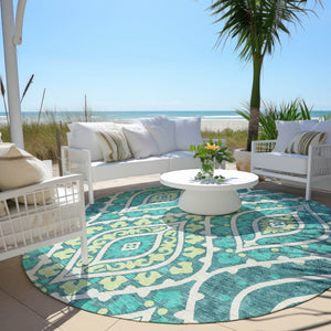 Homeroots 3' Beige Taupe Floral Washable Area Rug - Stylish Indoor Outdoor Design For Versatile Spaces 8' Round Polyester 585594