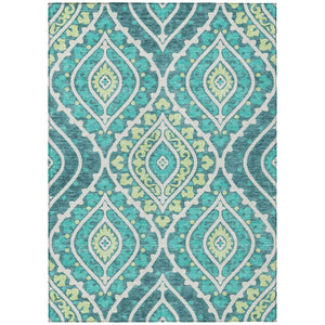 HomeRoots 9' Floral Washable Area Rug in Teal Blue, Ivory & Artichoke Green for Stylish Indoor/Outdoor Use 9' X 12' 585596