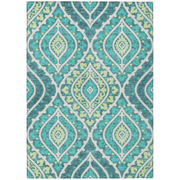HomeRoots 9' Floral Washable Area Rug in Teal Blue, Ivory & Artichoke Green for Stylish Indoor/Outdoor Use 9' X 12' 585596
