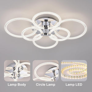 English Elm Modern Acrylic Six Ring Flush Mount Led Fixture with Dimmable Remote for Any Room T3177P283988