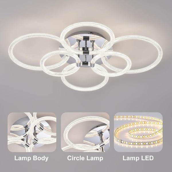 English Elm Modern Acrylic Six Ring Flush Mount Led Fixture with Dimmable Remote for Any Room T3177P283988
