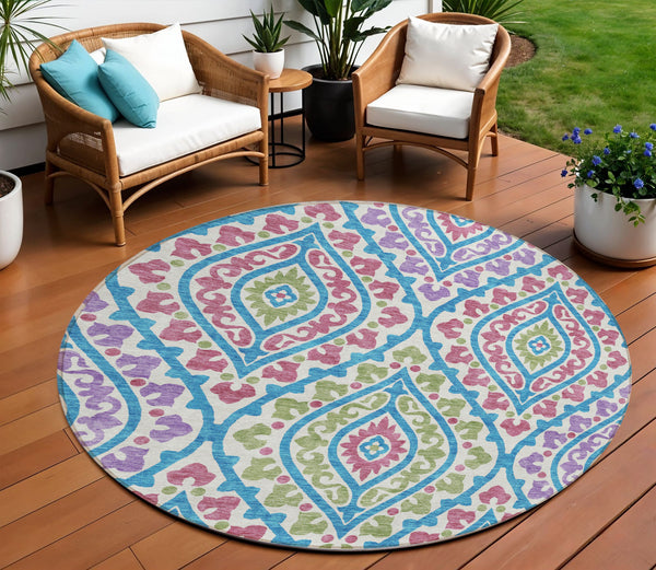 Homeroots 3' Beige Taupe Floral Washable Area Rug - Stylish Indoor Outdoor Design For Versatile Spaces 8' Round Polyester 585600