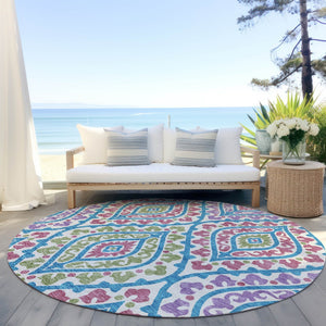 Homeroots 3' Beige Taupe Floral Washable Area Rug - Stylish Indoor Outdoor Design For Versatile Spaces 8' Round Polyester 585600