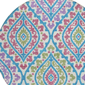 Homeroots 3' Beige Taupe Floral Washable Area Rug - Stylish Indoor Outdoor Design For Versatile Spaces 8' Round Polyester 585600