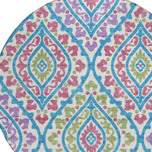 Homeroots 3' Beige Taupe Floral Washable Area Rug - Stylish Indoor Outdoor Design For Versatile Spaces 8' Round Polyester 585600