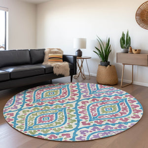Homeroots 3' Beige Taupe Floral Washable Area Rug - Stylish Indoor Outdoor Design For Versatile Spaces 8' Round Polyester 585600