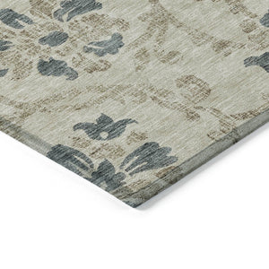 HomeRoots 5' Durable Floral Area Rug in Beige, Tan & Blue - Washable for Indoor & Outdoor Use, Easy Care 5' X 8' 585605