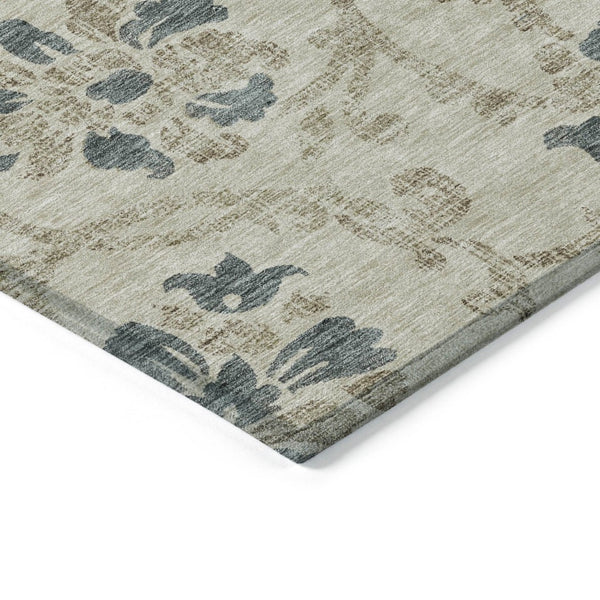 HomeRoots 5' Durable Floral Area Rug in Beige, Tan & Blue - Washable for Indoor & Outdoor Use, Easy Care 5' X 8' 585605