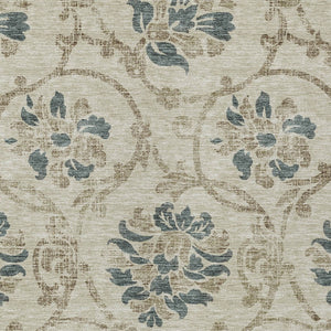 HomeRoots 5' Durable Floral Area Rug in Beige, Tan & Blue - Washable for Indoor & Outdoor Use, Easy Care 5' X 8' 585605