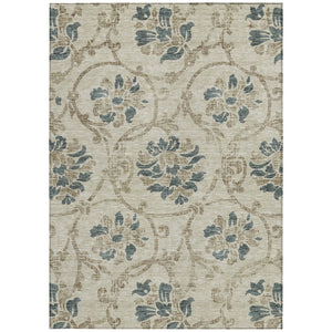 HomeRoots 5' Durable Floral Area Rug in Beige, Tan & Blue - Washable for Indoor & Outdoor Use, Easy Care 8' X 10' 585607