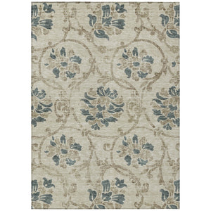 HomeRoots 5' Durable Floral Area Rug in Beige, Tan & Blue - Washable for Indoor & Outdoor Use, Easy Care 8' X 10' 585607