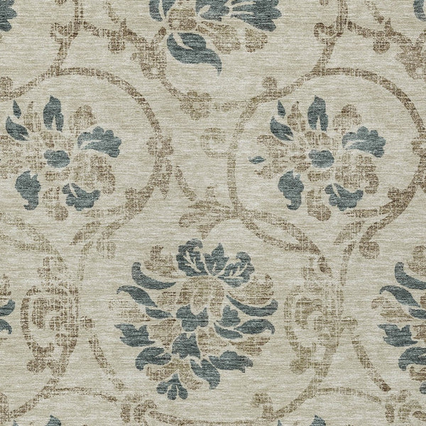 HomeRoots 9' Washable Floral Area Rug in Beige Tan and Blue - Durable Indoor Outdoor Comfort for Any Space 9' X 12' 585608