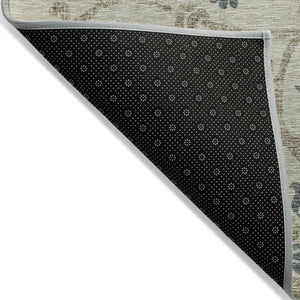 HomeRoots 5' Durable Floral Area Rug in Beige, Tan & Blue - Washable for Indoor & Outdoor Use, Easy Care 10' X 14' 585609