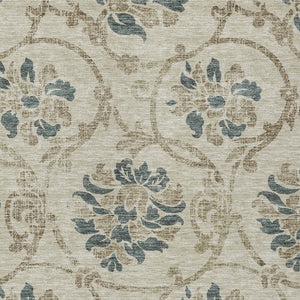 HomeRoots 5' Durable Floral Area Rug in Beige, Tan & Blue - Washable for Indoor & Outdoor Use, Easy Care 10' X 14' 585609
