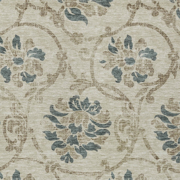 HomeRoots 5' Durable Floral Area Rug in Beige, Tan & Blue - Washable for Indoor & Outdoor Use, Easy Care 10' X 14' 585609