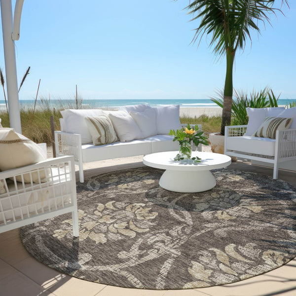 HomeRoots 5' Timeless Floral Washable Area Rug for Indoor & Outdoor Use - Durable, Stain-Resistant, Versatile Design 8' Round 585618