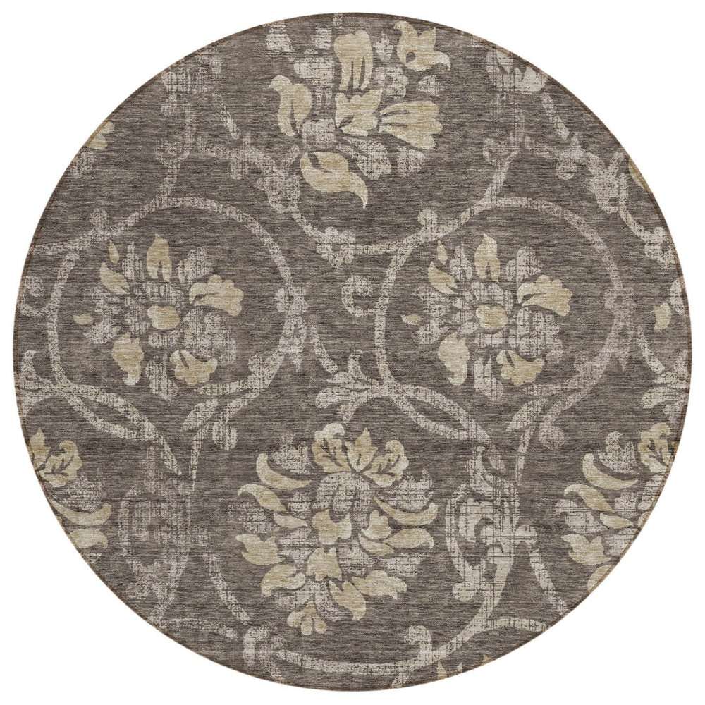 HomeRoots 5' Timeless Floral Washable Area Rug for Indoor & Outdoor Use - Durable, Stain-Resistant, Versatile Design 8' Round 585618