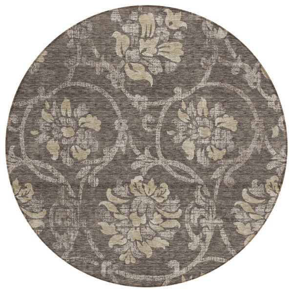 HomeRoots 5' Timeless Floral Washable Area Rug for Indoor & Outdoor Use - Durable, Stain-Resistant, Versatile Design 8' Round 585618