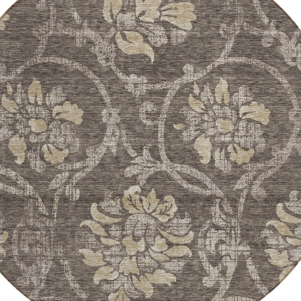 HomeRoots 5' Timeless Floral Washable Area Rug for Indoor & Outdoor Use - Durable, Stain-Resistant, Versatile Design 8' Round 585618