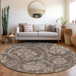 HomeRoots 5' Timeless Floral Washable Area Rug for Indoor & Outdoor Use - Durable, Stain-Resistant, Versatile Design 8' Round 585618
