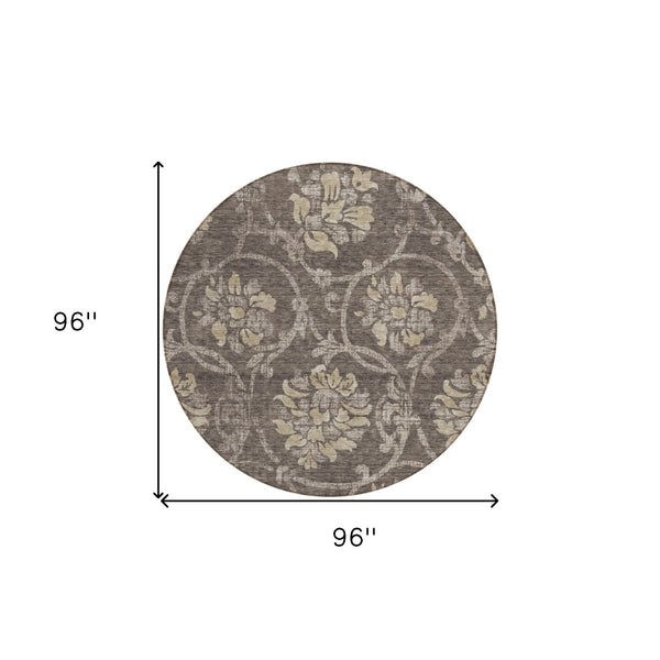 HomeRoots 5' Timeless Floral Washable Area Rug for Indoor & Outdoor Use - Durable, Stain-Resistant, Versatile Design 8' Round 585618