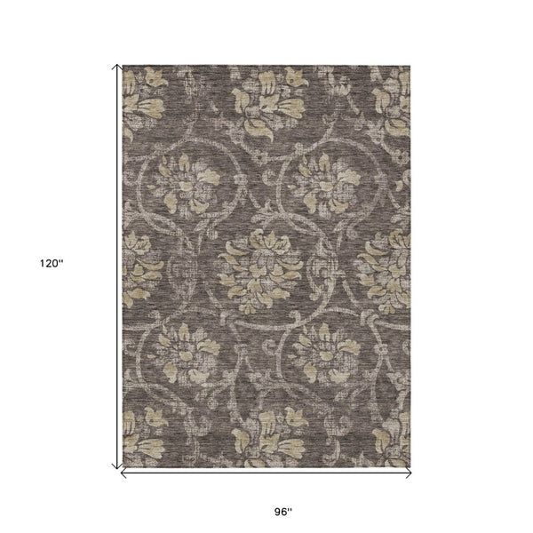 HomeRoots 5' Timeless Floral Washable Area Rug for Indoor & Outdoor Use - Durable, Stain-Resistant, Versatile Design 8' X 10' 585619