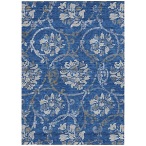 HomeRoots 5' Navy Blue and Silver Floral Area Rug - Durable, Washable Design for Indoor and Outdoor Use 5' X 8' 585623