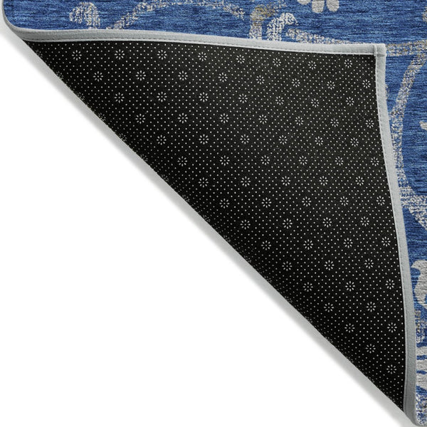 HomeRoots 9' Navy Blue and Silver Floral Area Rug - Durable, Washable, Indoor-Outdoor Design for All Spaces 9' X 12' 585626