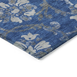 HomeRoots 9' Navy Blue and Silver Floral Area Rug - Durable, Washable, Indoor-Outdoor Design for All Spaces 9' X 12' 585626