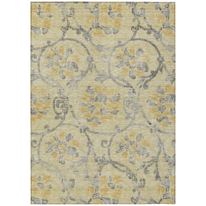 HomeRoots 5' Durable Floral Washable Area Rug in Gold Gray Charcoal - Perfect for Indoor & Outdoor Use 5' X 8' 585629
