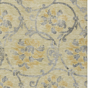 HomeRoots 5' Durable Floral Washable Area Rug in Gold Gray Charcoal - Perfect for Indoor & Outdoor Use 5' X 8' 585629