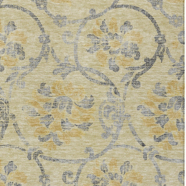 HomeRoots 5' Durable Floral Washable Area Rug in Gold Gray Charcoal - Perfect for Indoor & Outdoor Use 5' X 8' 585629
