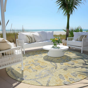 HomeRoots 5' Durable Floral Washable Area Rug in Gold Gray Charcoal - Perfect for Indoor & Outdoor Use 8' Round 585630