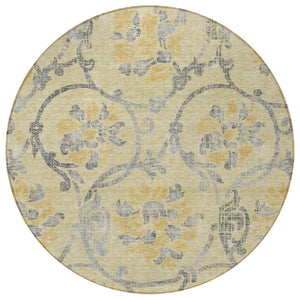 HomeRoots 5' Durable Floral Washable Area Rug in Gold Gray Charcoal - Perfect for Indoor & Outdoor Use 8' Round 585630