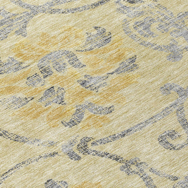 HomeRoots 5' Durable Floral Washable Area Rug in Gold Gray Charcoal - Perfect for Indoor & Outdoor Use 8' Round 585630