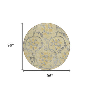 HomeRoots 5' Durable Floral Washable Area Rug in Gold Gray Charcoal - Perfect for Indoor & Outdoor Use 8' Round 585630