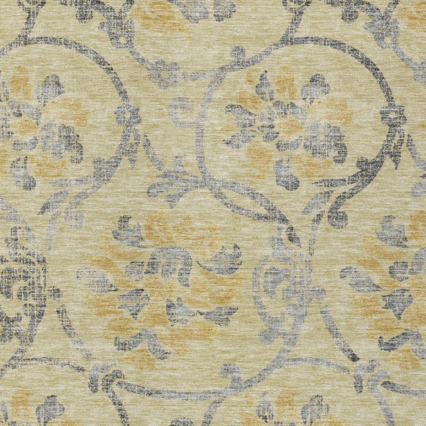 HomeRoots 5' Durable Floral Washable Area Rug in Gold Gray Charcoal - Perfect for Indoor & Outdoor Use 8' X 10' 585631